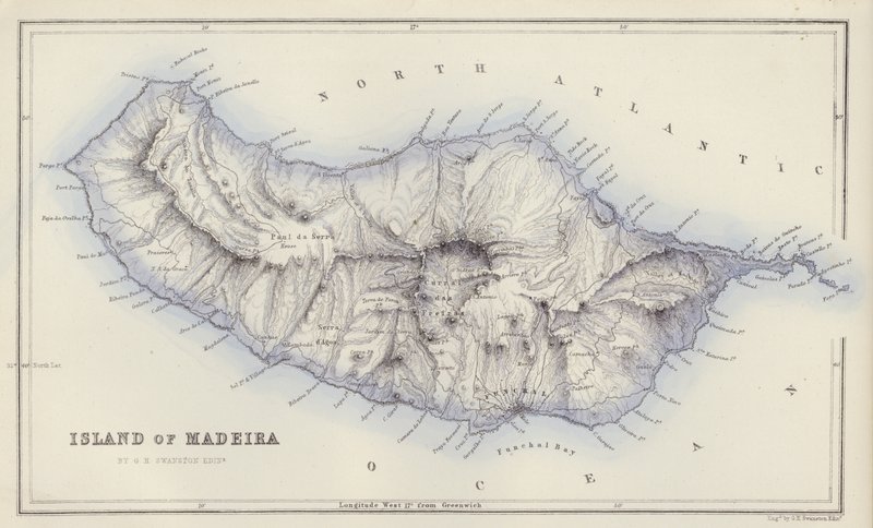 Mapa: Isla de Madeira, por G H Swanston, Edimburgo de English School