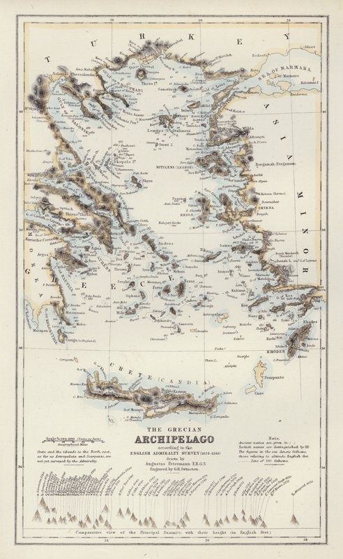 Mapa: El archipiélago griego, según el Admiralty Survey inglés. de English School