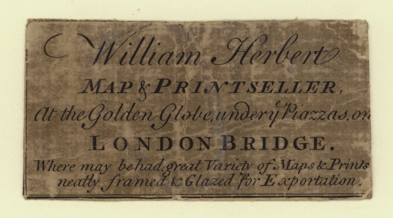 Tarjeta comercial de vendedor de mapas e impresiones, William Herbert de English School
