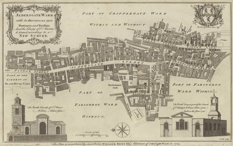 Mapa del distrito de Aldersgate, Ciudad de Londres de English School