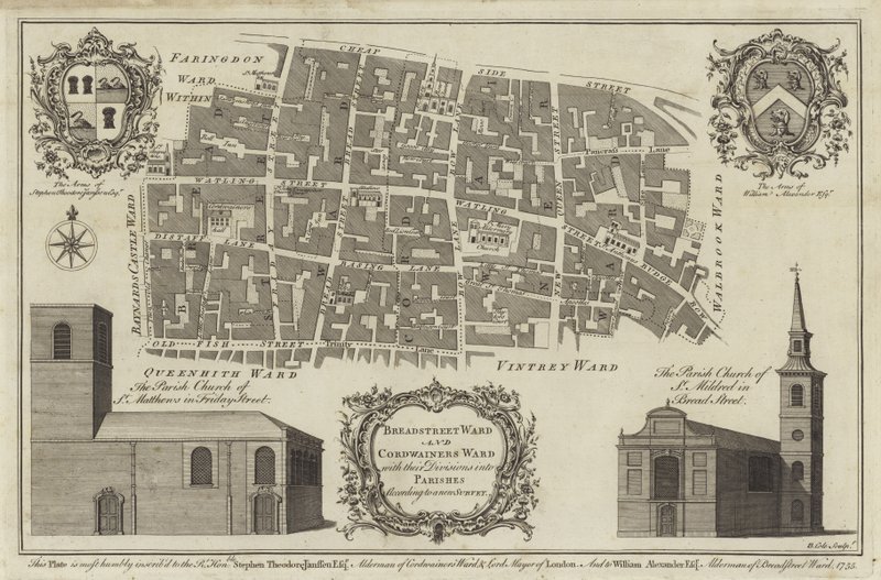 Mapa del distrito de Bread Street y Cordwainers, Londres de English School