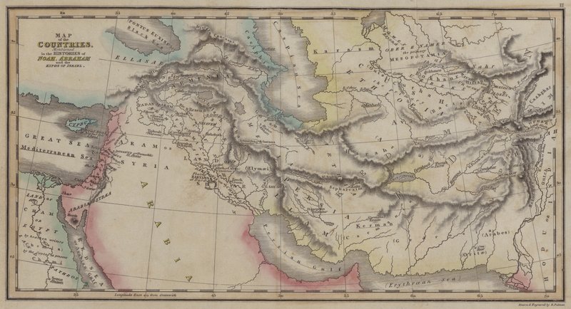 Mapa de los Países mencionados en las Historias de Noé, Abraham y los Reyes de Israel (grabado en color) de English School