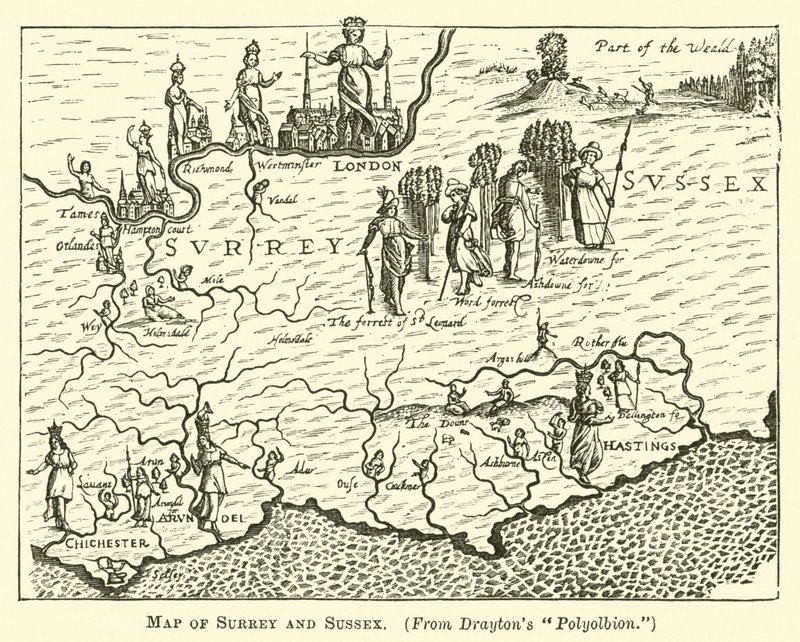 Mapa de Surrey y Sussex de English School