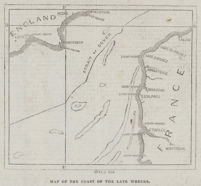 Mapa de la costa de los últimos naufragios de English School