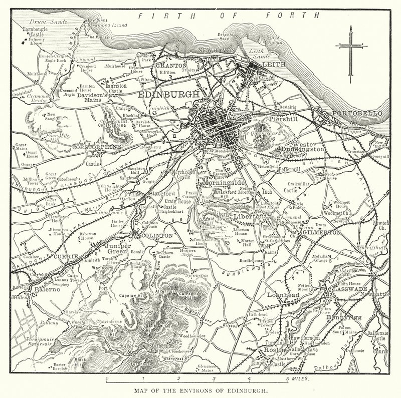 Mapa de los alrededores de Edimburgo (grabado) de English School