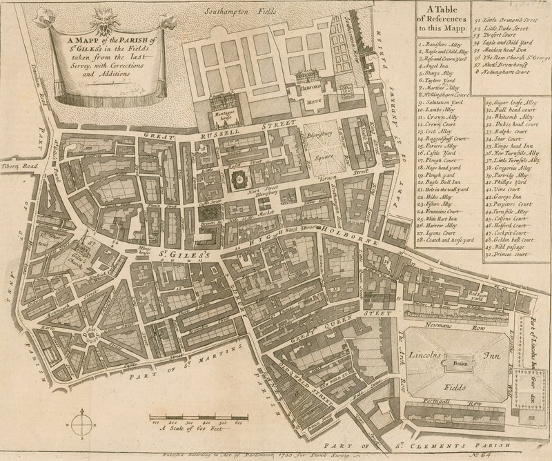 Mapa de la parroquia de St Giles en el Campo, Londres de English School