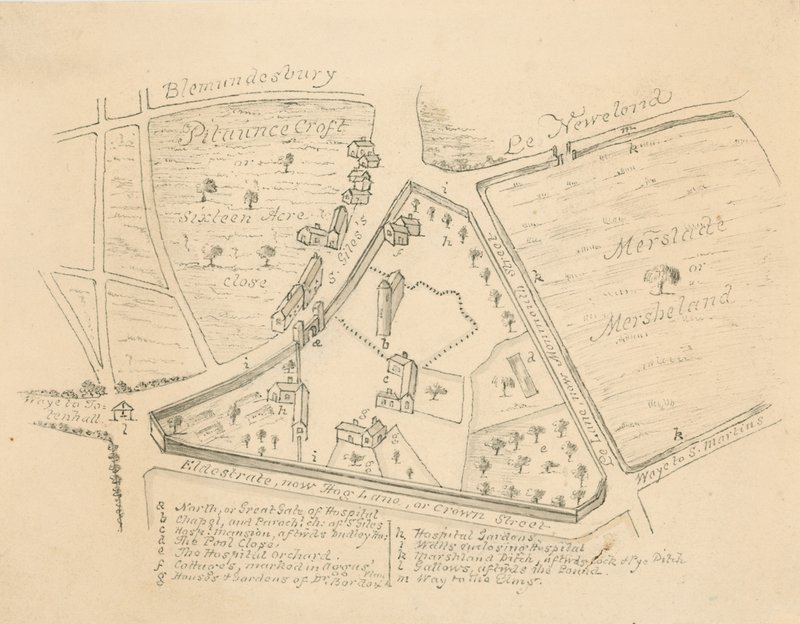 Mapa de la parroquia de St Giles en el Campo, Londres de English School