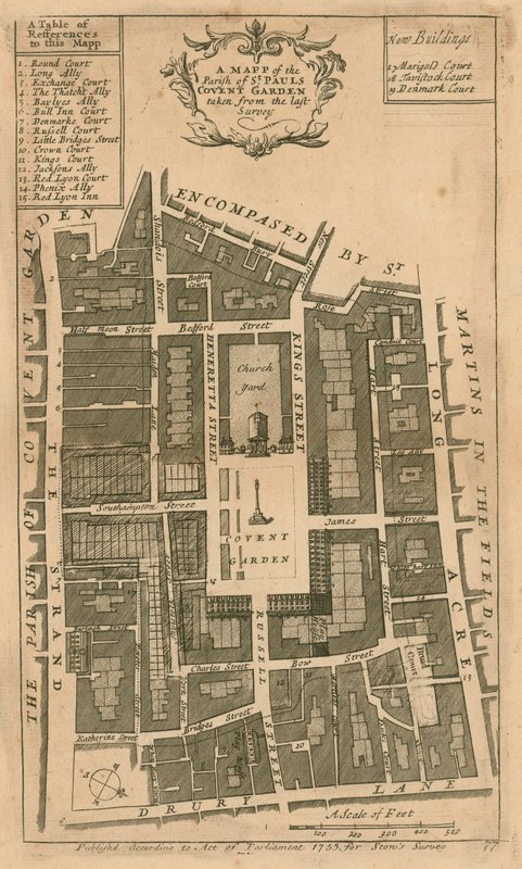 Mapa de la parroquia de San Pablo, Covent Garden, Londres de English School