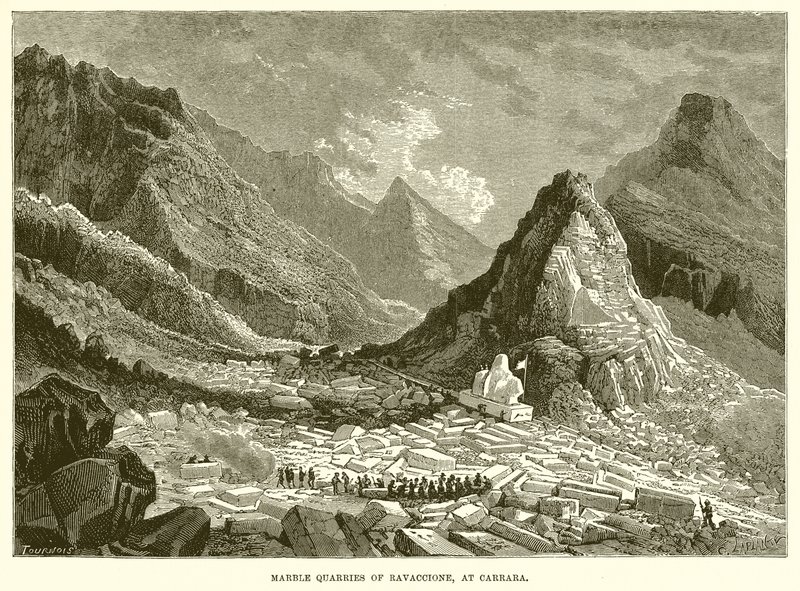 Canteras de mármol de Ravaccione, en Carrara (grabado) de English School