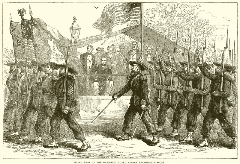 Desfile de la Guardia Garibaldi ante el presidente Lincoln de English School