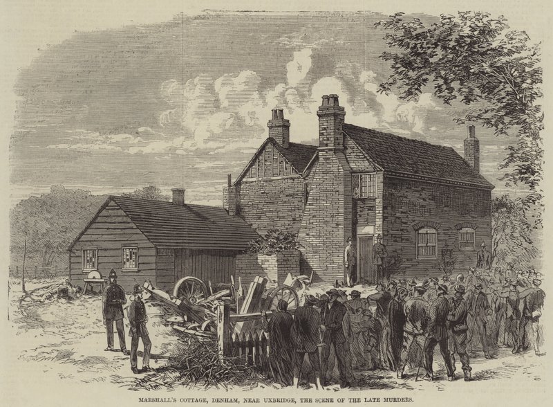 La cabaña de Marshall, Denham, cerca de Uxbridge, la escena de los asesinatos recientes de English School