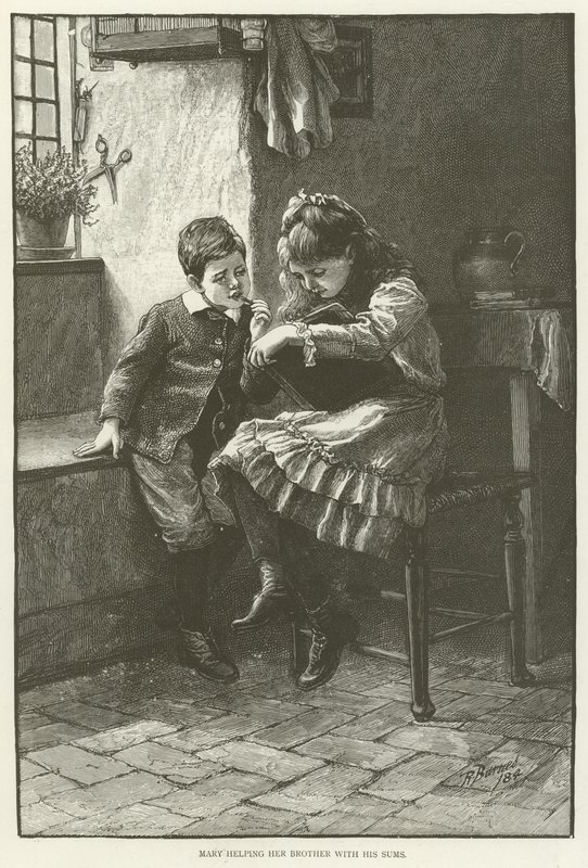Mary ayudando a su hermano con sus sumas de English School