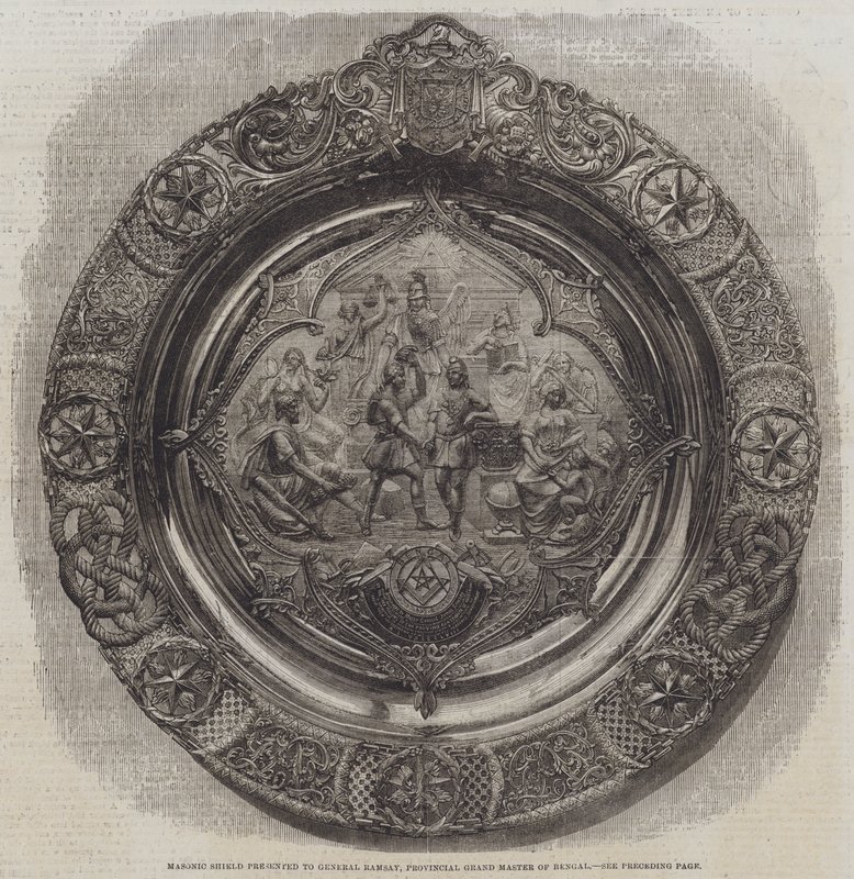 Escudo Masónico presentado al General Ramsay, Gran Maestro Provincial de Bengala (grabado) de English School