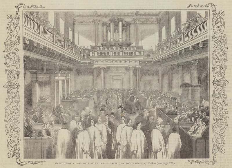 Procesión del Dinero de Maundy en la Capilla de Whitehall, el Jueves Santo, 1844 de English School