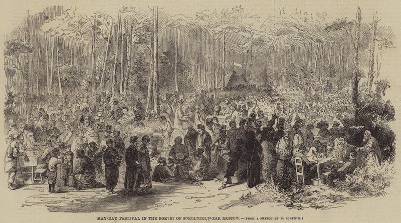 Festival del Primero de Mayo en el bosque de Sokolniki, cerca de Moscú (grabado) de English School