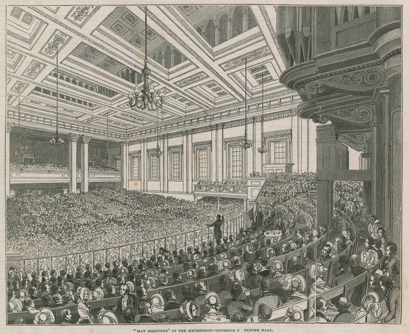 Reuniones de Mayo en la Metrópolis, interior de Exeter Hall de English School