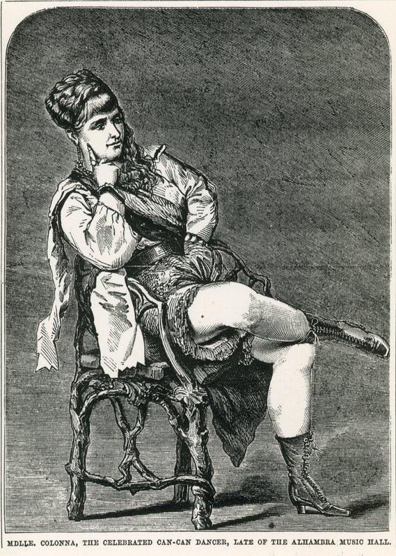 Mdlle Colonna, la célebre bailarina de can-can, ex del Alhambra Music Hall, Londres de English School