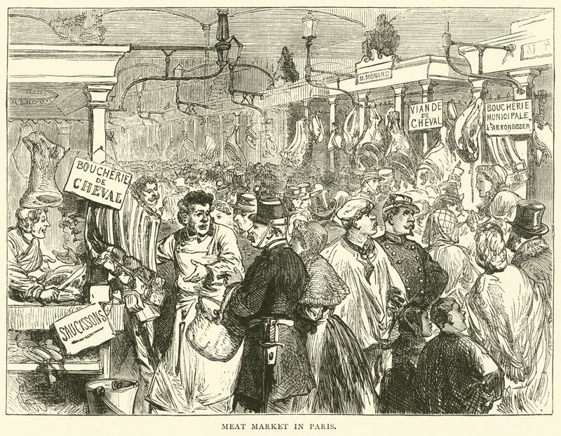 Mercado de carne en París, octubre de 1870 de English School