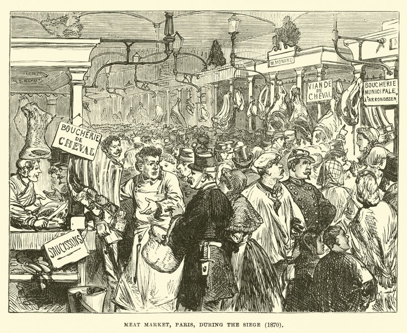 Mercado de carne, París, durante el asedio, 1870 de English School