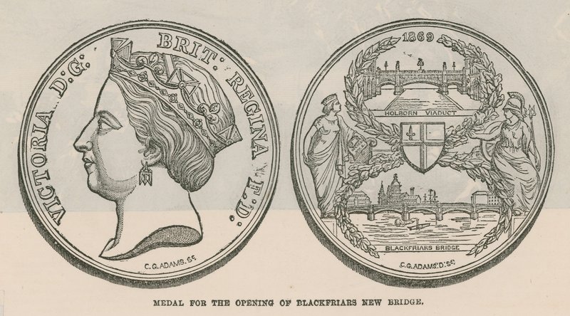 Medalla para la apertura del nuevo puente de Blackfriars, Londres de English School