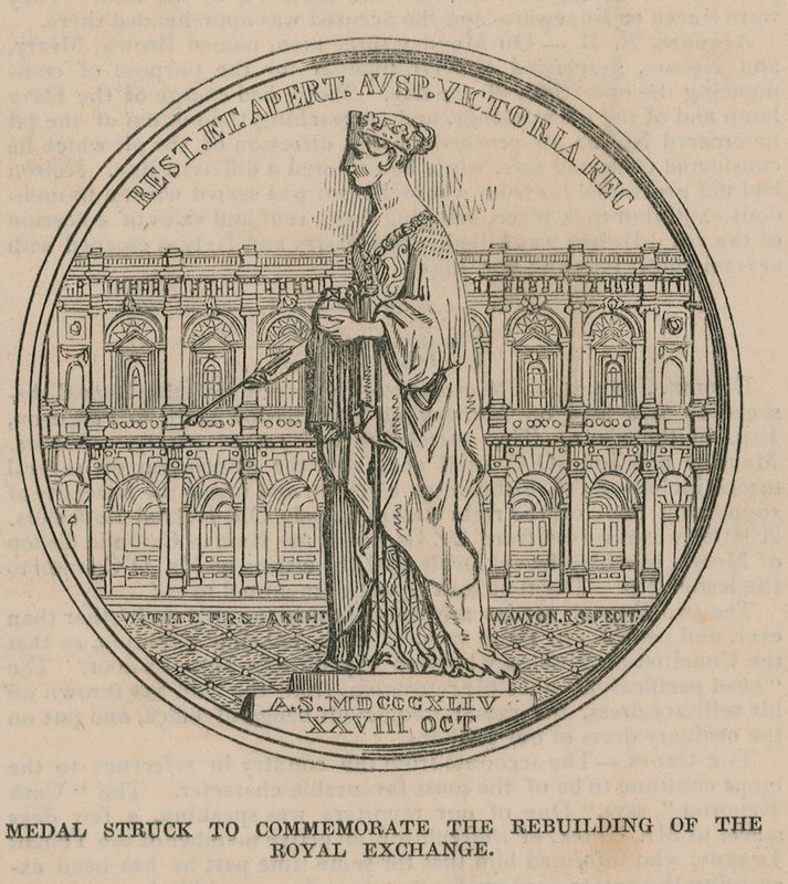 Medalla acuñada para conmemorar la reconstrucción del Royal Exchange de English School