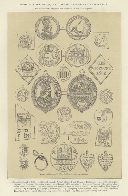 Medallas, piezas de asedio y otros recuerdos de Carlos I de English School