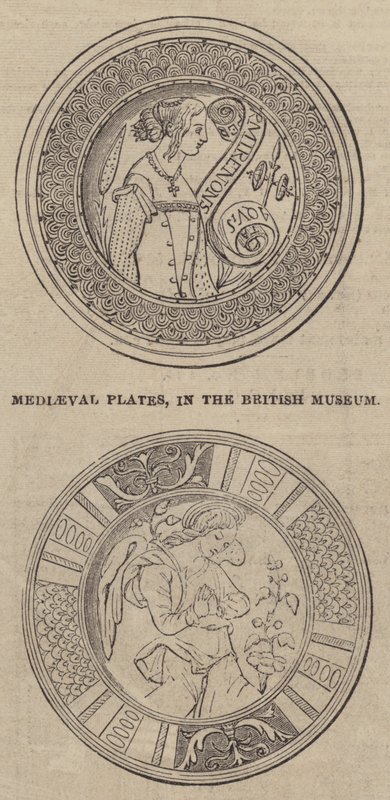 Platos medievales, en el Museo Británico (grabado) de English School