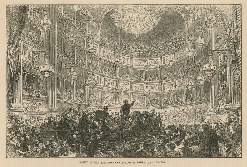 Reunión de la Liga Anti-Corn Law en el Teatro Drury Lane de English School