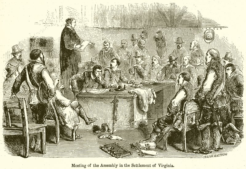 Reunión de la asamblea en el asentamiento de Virginia de English School