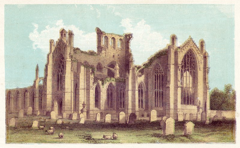 Abadía de Melrose (litografía en color) de English School