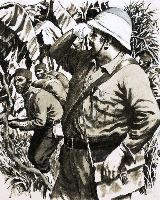 Melton Prior marchando por la jungla birmana con la 11ª Infantería Nativa de Bengala de English School