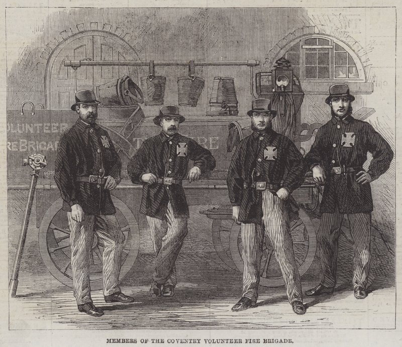 Miembros del Cuerpo de Bomberos Voluntarios de Coventry (grabado) de English School