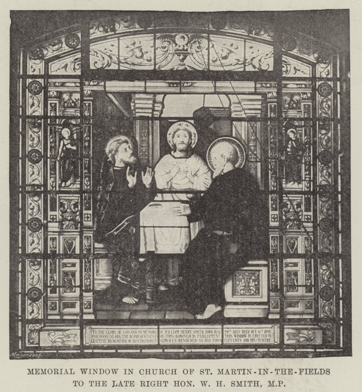 Ventana Conmemorativa en la Iglesia de St Martin-in-the-Fields al difunto Honorable W H Smith, MP de English School