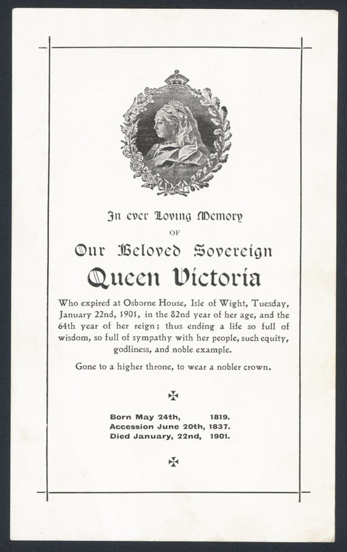 Tarjeta conmemorativa para la Reina Victoria de English School