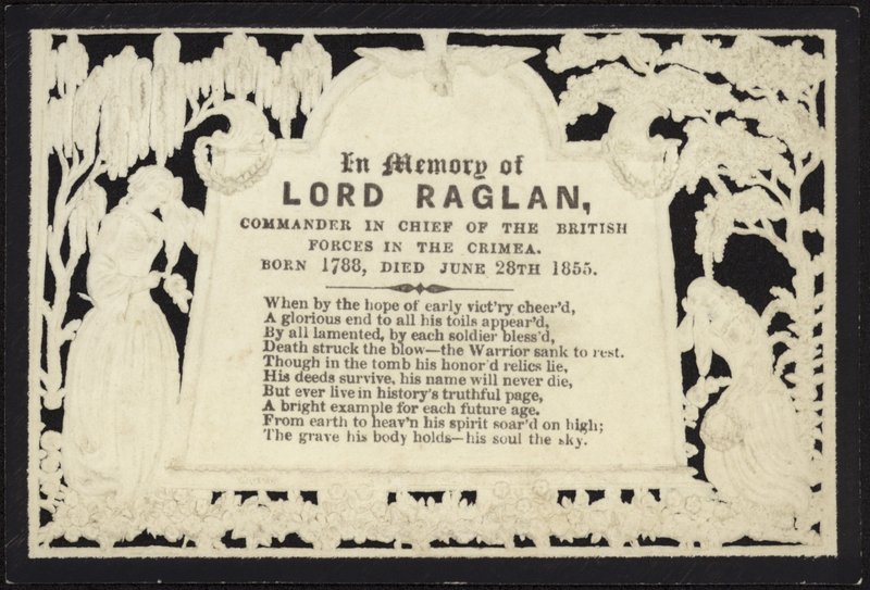 Tarjeta conmemorativa en memoria de Lord Raglan de English School