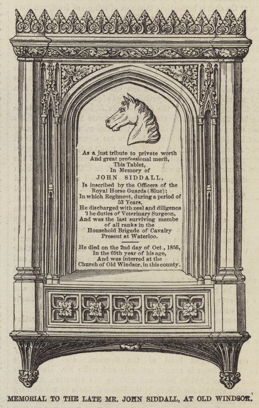Memorial al difunto Sr. John Siddall, en Old Windsor (grabado) de English School