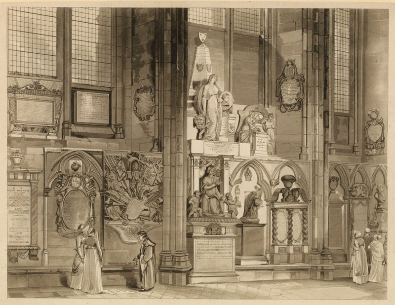 Memoriales y estatuas en la Abadía de Westminster, Londres de English School