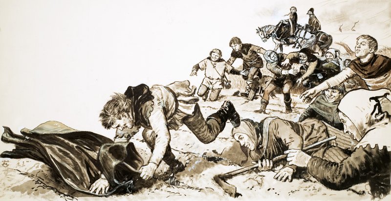 Hombres de Haxey persiguiendo la capucha de seda de Lady de Mowbray de English School