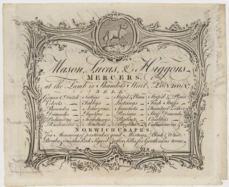 Mercero, Mason Lucas y Higgons, tarjeta comercial de English School