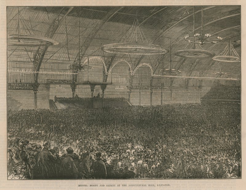 Messrs Moody y Sankey en el Agricultural Hall de English School
