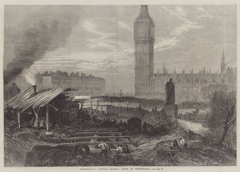 Obras del Ferrocarril del Distrito Metropolitano en Westminster de English School