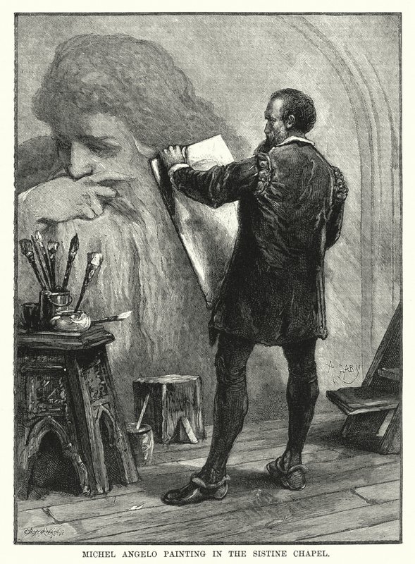 Miguel Ángel pintando en la Capilla Sixtina de English School