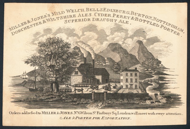 Miller & Jones, fabricante de cerveza y porter para exportación, tarjeta comercial de English School