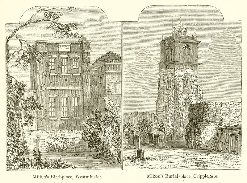 Lugar de nacimiento de Milton, Westminster. Lugar de entierro de Milton, Cripplegate de English School