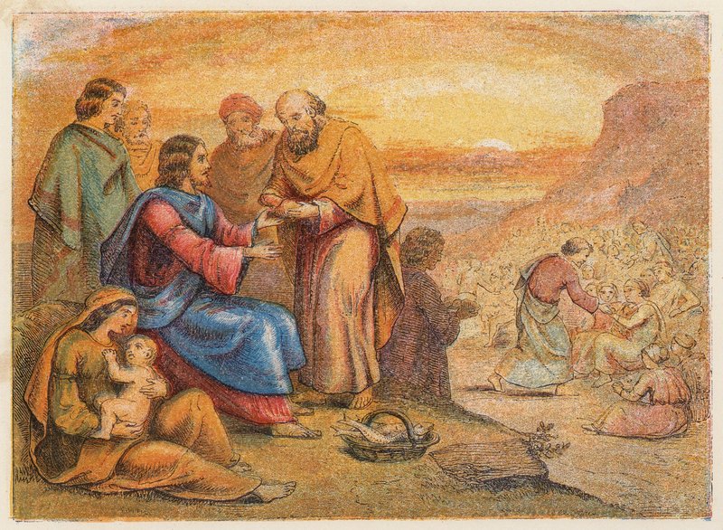 Milagro de los panes y los peces (litografía en color) de English School