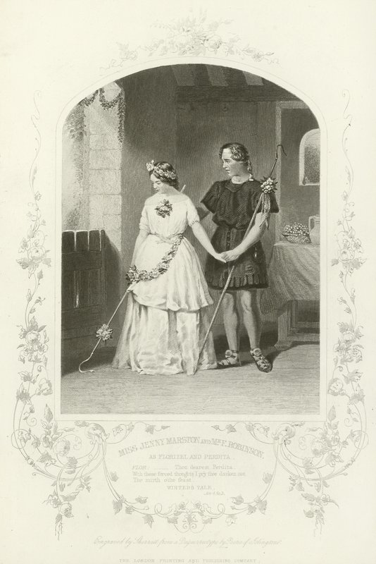 Srta. Jenny Marston y Sr. F Robinson como Florizel y Perdita, Cuento de invierno, Acto IV, escena iii de English School
