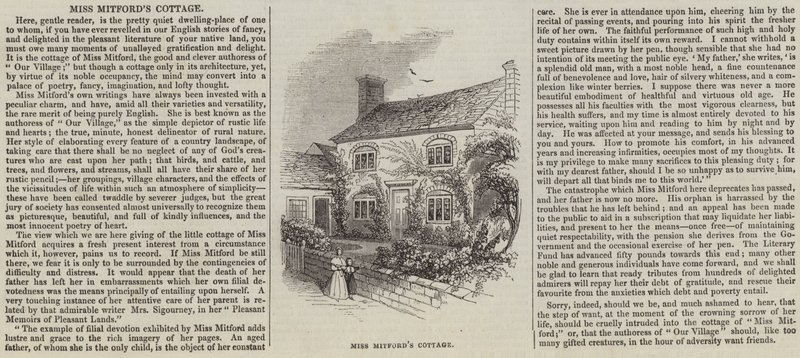 Cabaña de la Srta. Mitford (grabado) de English School