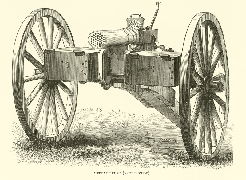 Mitrailleuse, vista frontal, agosto 1870 de English School