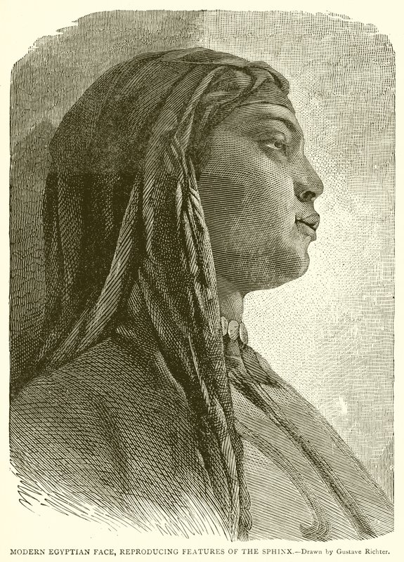 Rostro egipcio moderno, reproduciendo rasgos de la Esfinge de English School
