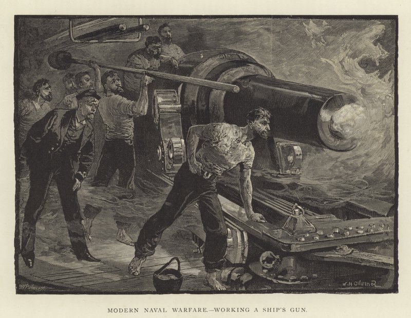 Guerra naval moderna, operando un cañón de barco de English School